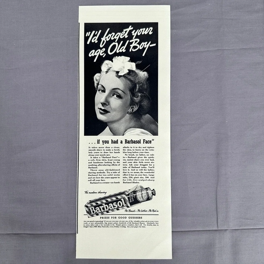 1937 Barbasol Shaving Cream Vtg Print Ad Woman Grooming Beauty Barber Wall Art